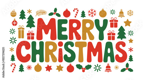 Merry Christmas Festive Elements: A vibrant display of holiday cheer, with the message MERRY CHRISTMAS surrounded by classic seasonal icons.