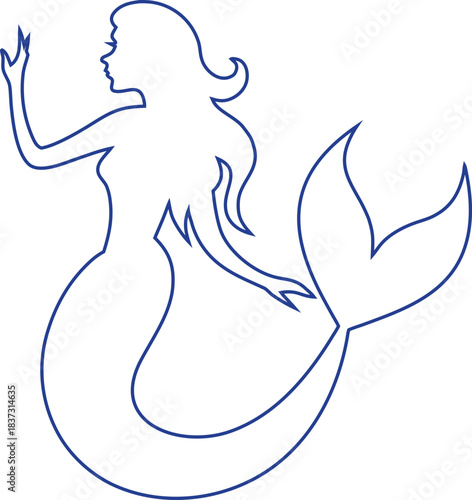Artistic mermaid outline vector icon with smooth lines, perfect for skincare branding, marine themes, and storybook illustrations.