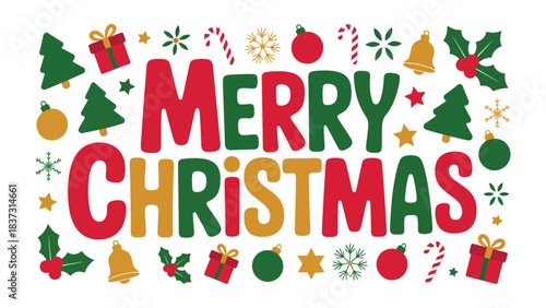 Festive Christmas: Christmas message in red and green colors, surrounded by decorations, presents, and cheerful holiday symbols to spread the joy and spirit of the holiday season.