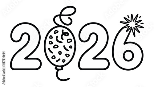 New Year 2026: A simple and elegant graphic celebrating the arrival of the year 2026, with a balloon representing the hopes and excitement of new beginnings.