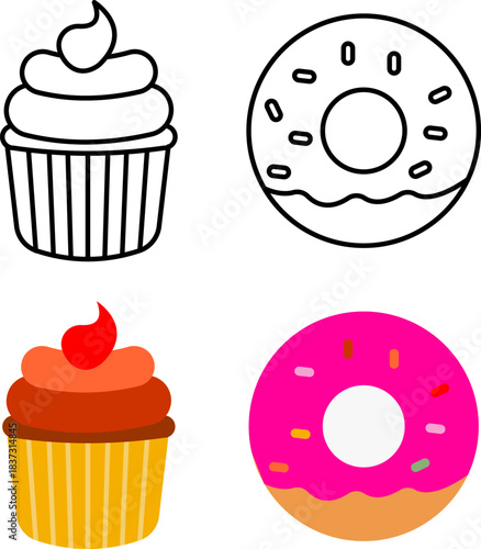 Cupcake and Donut Icons Set