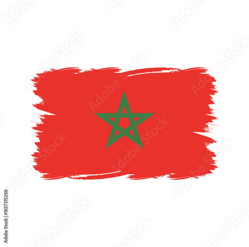 Waved flag of morocco with a vibrant red background and a green star emblem