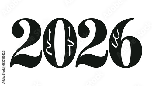 The Year 2026: An elegant rendering of the year 2026 in bold, stylized typography, perfect for conveying concepts of time, planning, and futuristic vision.