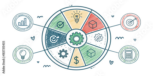 Circular diagram with icons for business and strategy