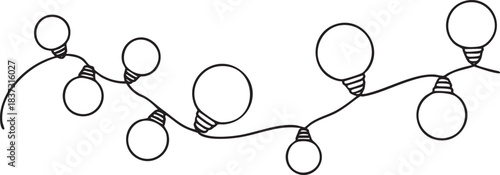 New year string lights banner in a continuous one line drawing style, minimalist festive outline design for holiday decoration, vector illustration