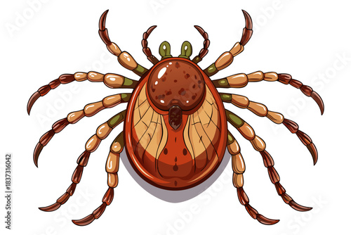 High-quality illustration of a tick insect with realistic detail and color. This vector graphic shows the tick’s body structure, legs, and texture, perfect for educational, scientific, and medical pur