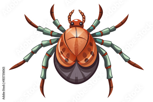 High-quality illustration of a tick insect with realistic detail and color. This vector graphic shows the tick’s body structure, legs, and texture, perfect for educational, scientific, and medical pur
