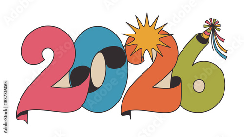 Colorful Retro 2026: An eye-catching, retro-styled design showcases the year 2026, filled with vibrant colors and artistic flair.