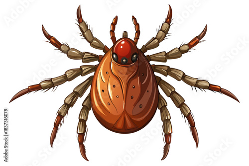High-quality illustration of a tick insect with realistic detail and color. This vector graphic shows the tick’s body structure, legs, and texture, perfect for educational, scientific, and medical pur