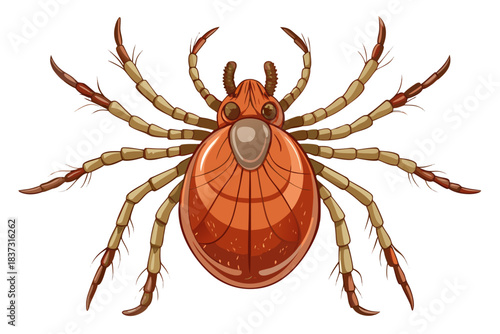 High-quality illustration of a tick insect with realistic detail and color. This vector graphic shows the tick’s body structure, legs, and texture, perfect for educational, scientific, and medical pur