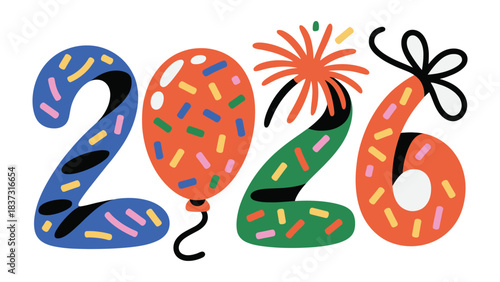 Celebration of 2026: A vibrant and festive illustration showcasing the year 2026, complete with celebratory elements.