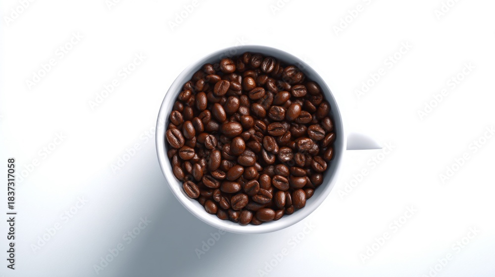 Fototapeta premium Coffee cup and beans on white background. AI image