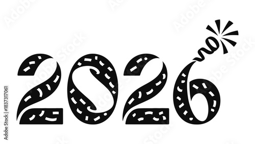 New Year 2026 Celebration: A stylized, dynamic depiction of the year 2026, showcasing a festive spirit and the promise of new beginnings, set against a simple background.