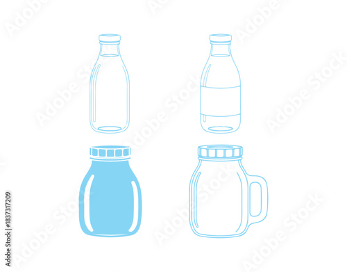 Bottle graphic. Milk bottle graphic. Outline icons of milk jars
