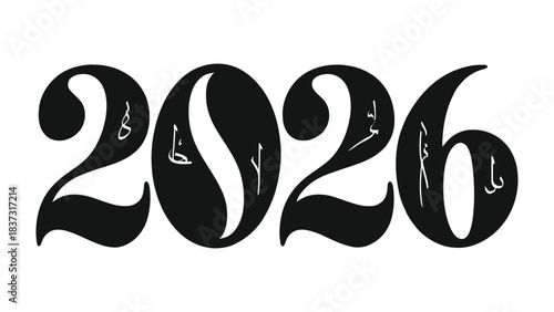2026 Typography Design: The stylized '2026' lettering, a unique and expressive font, takes center stage. Capturing the essence of a modern visual that conveys the idea of the future and anticipation.