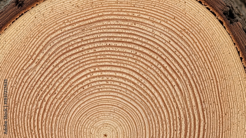 Naklejka premium Close-up of tree trunk cross-section with detailed growth rings