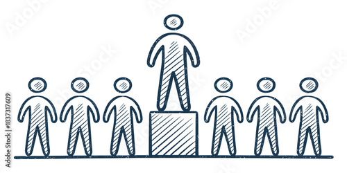 Leader Standing on Pedestal with Group illustration