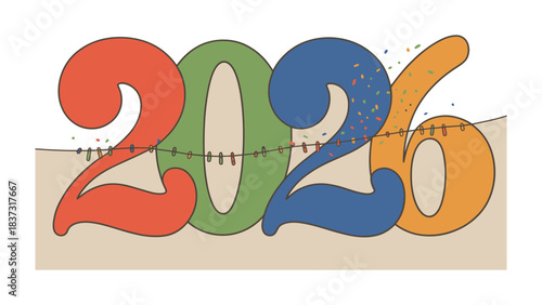 2026: A Festive Celebration: Colorful numbers for the year 2026 are joyfully adorned with a string of twinkling lights, heralding a future filled with brightness and anticipation.
