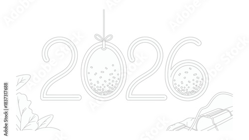 New Year's Eve 2026: A modern, minimalist illustration announces the arrival of the New Year, blending artistic design with anticipation. This art piece has the potential to enhance holiday cards.