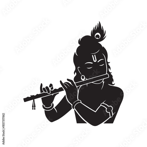 black krishna playing flute silhouette clip art preview