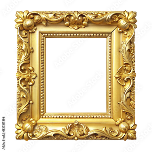 Premium and Classic Golden Photo Frame on Transparent Background  
