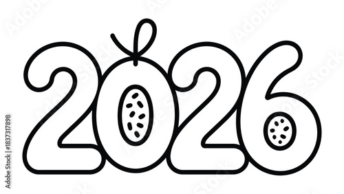 Future Year 2026: An illustrated depiction of the year 2026, rendered with a clean, graphic aesthetic, featuring a whimsical font and playful design elements.