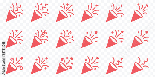 Party popper silhouettes, striped cone icons with stars and streamers, festive celebration vector set, holiday artwork event decoration. the new year party poppers silhouette set. Happy new year 2026 