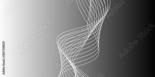 Abstract black and white wave lines on transparent background. Technology, data science, geometric border pattern. Modern wavy line pattern in monochrome colors. Light painting photography.