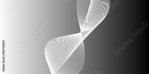 Abstract black and white wave lines on transparent background. Technology, data science, geometric border pattern. Modern wavy line pattern in monochrome colors. Light painting photography.