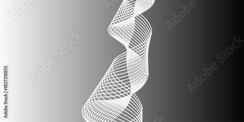 Abstract black and white wave lines on transparent background. Technology, data science, geometric border pattern. Modern wavy line pattern in monochrome colors. Light painting photography.