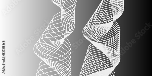Abstract black and white wave lines on transparent background. Technology, data science, geometric border pattern. Modern wavy line pattern in monochrome colors. Light painting photography.