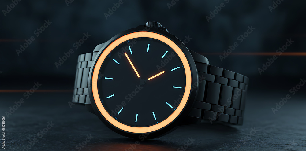 custom made wallpaper toronto digitalFuturistic elegance in black and neon: a minimalist wristwatch glowing with precision and style