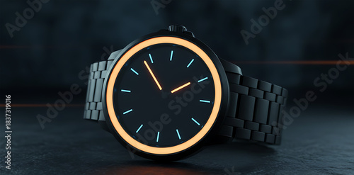 Wallpaper Mural Futuristic elegance in black and neon: a minimalist wristwatch glowing with precision and style Torontodigital.ca