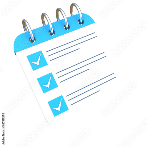 Checklist on a spiral bound notepad isolated on transparent background,paper clipboard with pencil,3D Rendering illustration isolated on transparent background