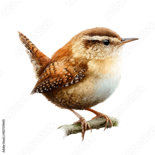 Slika na platnu Wren, watercolor painting, vector illustration, isolated on a white background