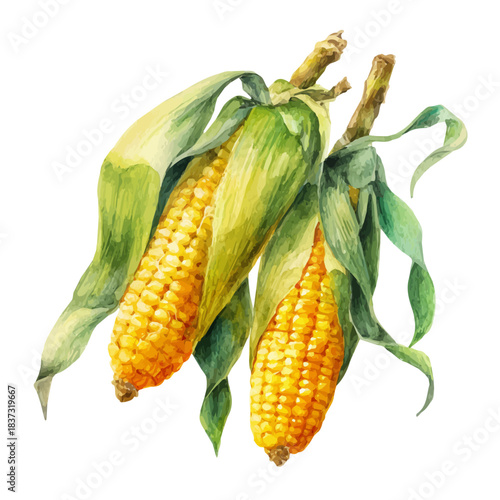 A watercolor painting of Sweet Corn, vector illustration on white background.