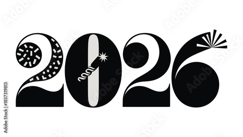 New Year 2026: A bold and festive graphic, a vibrant typographic display of the year 2026, creatively designed to evoke the joy and anticipation of the upcoming year.