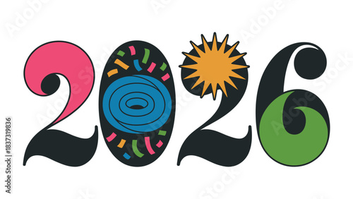 Visualizing the Future: A vibrant graphic design that spells out the year 2026 in a modern, engaging style, conveying a sense of anticipation and optimism for future events and possibilities.