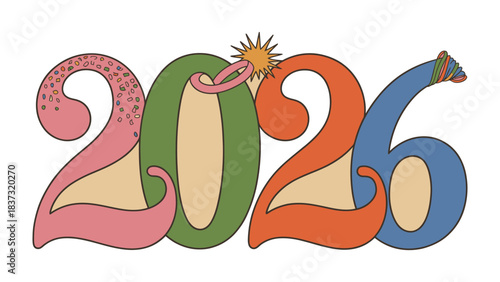 Visualizing the Future: A retro-style image celebrating the year 2026, filled with optimism and looking forward to the future. 