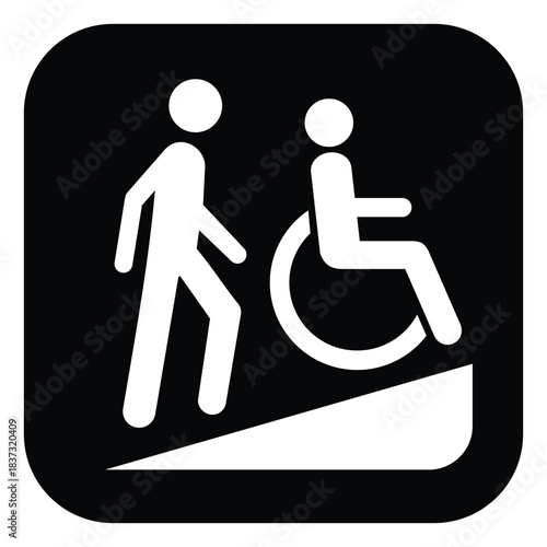 Accessible Ramp Icon – Walking and Wheelchair Figures Ascending