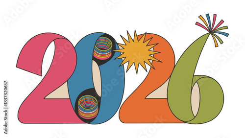 New Year's Eve 2026: A vibrant and colorful design marks the anticipation of New Year's Eve 2026, the festive numerals crafted with playful artistry, and cheerful colors.
