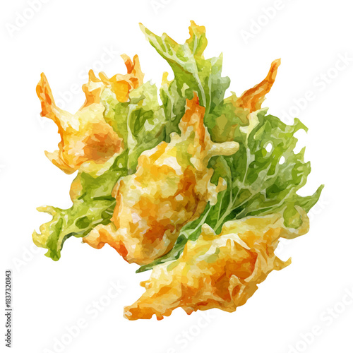 Watercolor-style vector illustration of Tempura, isolated on a clean white background.