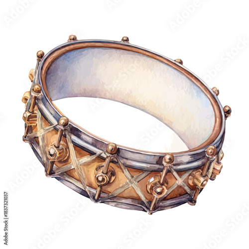 Tambourine in watercolor style, vector illustration, isolated on white background.