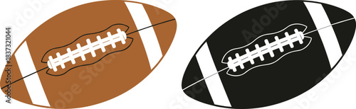 Two American footballs vector illustration one brown and one black with white stitching for sports games and championship graphics