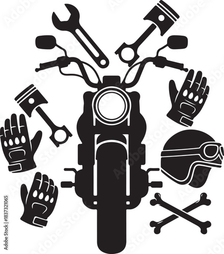 Collection of motorcycle parts silhouette vector, motorcycle parts and tools icon, motorcycle parts icon, motorcycle parts and tools vector illustration