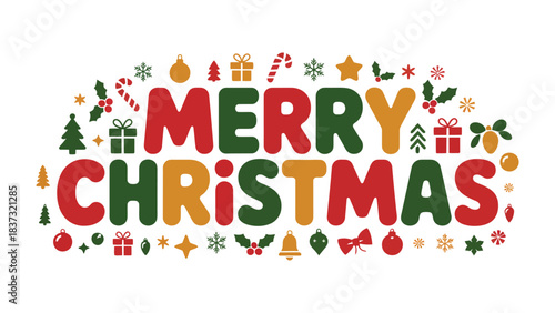 Festive Christmas greeting: A vibrant Merry Christmas message, adorned with cheerful ornaments, creating a heartwarming scene of festive joy and seasonal celebration.