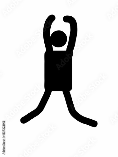 Simple black silhouette figure celebrating victory with arms raised high above head