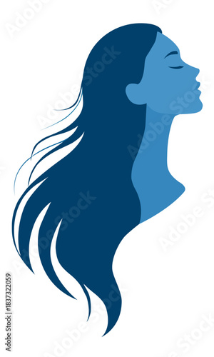  Woman profile with ong flowing hair