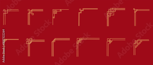 Korean traditional frames, line borders set with knot corners ornament.