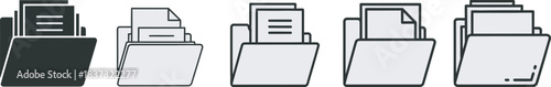Collection of diverse folder and document icons representing file organization, data storage, and digital document management solutions.